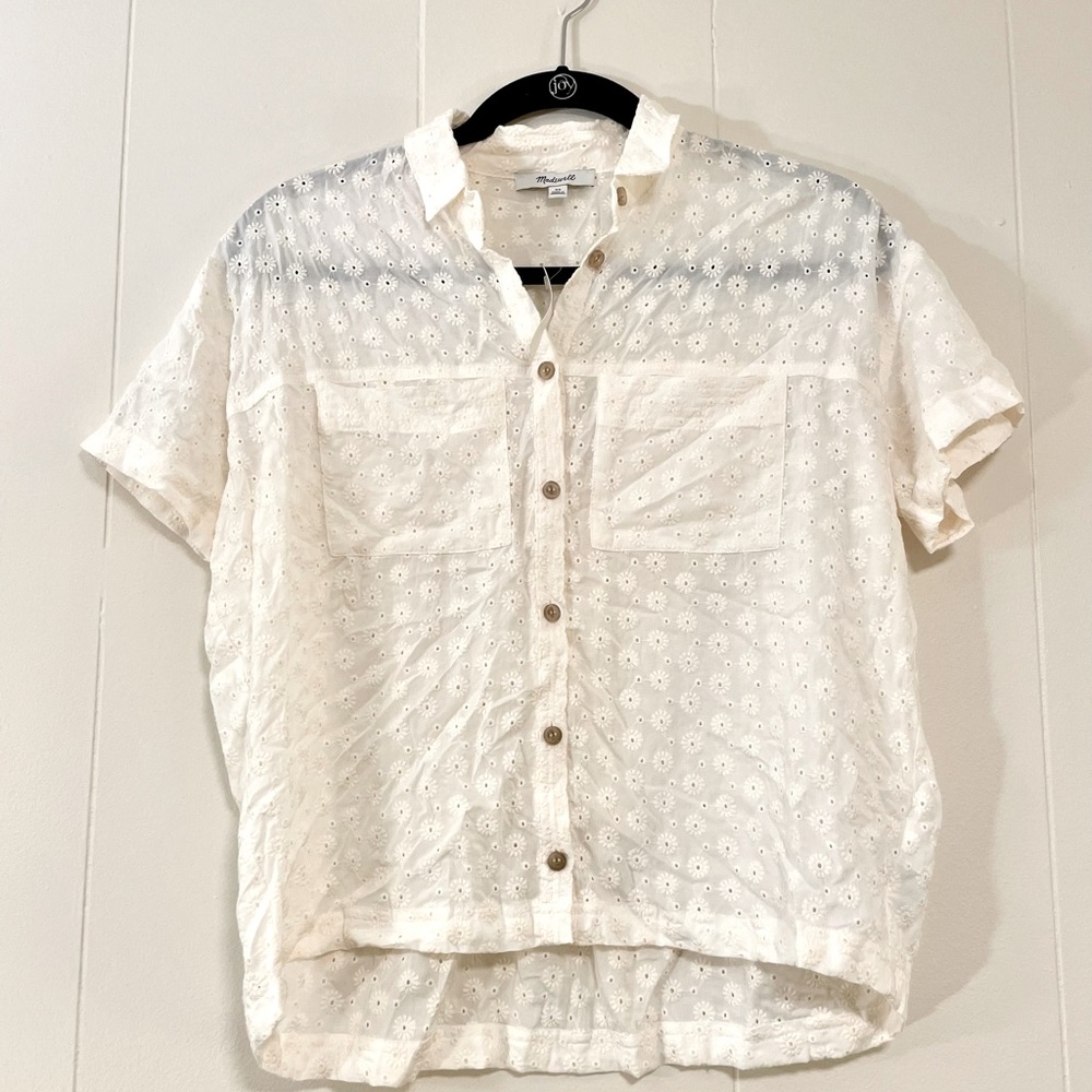 White Eyelet Madewell Button Up Top